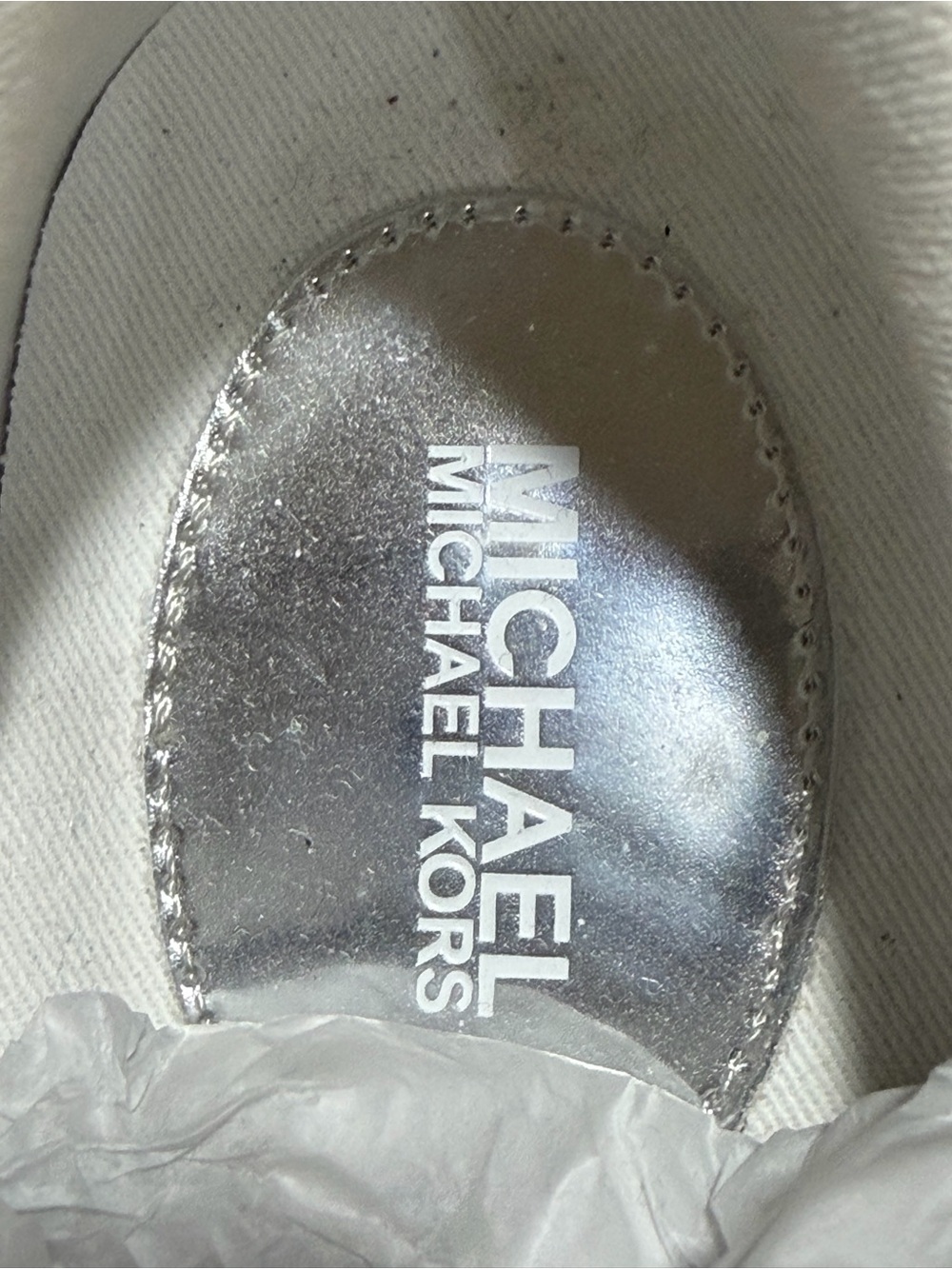 Michael Kors White and Silver Metallic Panel Sneakers - Picture 6 of 8